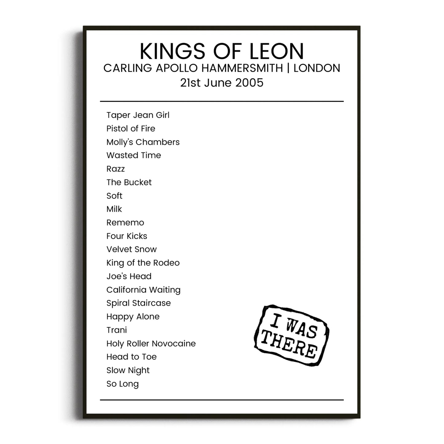 Kings of Leon London 21 June 2005 Setlist Poster