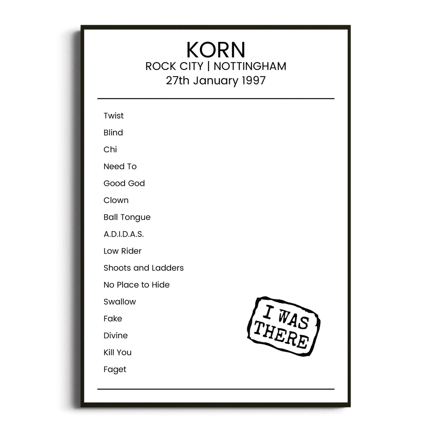 Korn Nottingham 27 January 1997 Setlist Poster