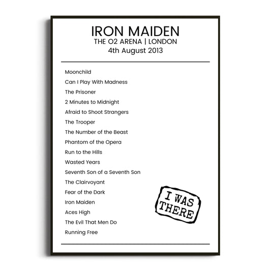 Iron Maiden London 04 August 2013 Setlist Poster