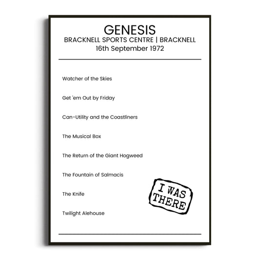 Genesis Bracknell 16 September 1972 Setlist Poster