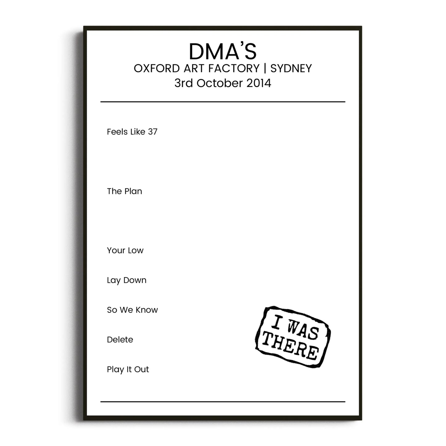 DMA’s Sydney 03 October 2014 Setlist Poster