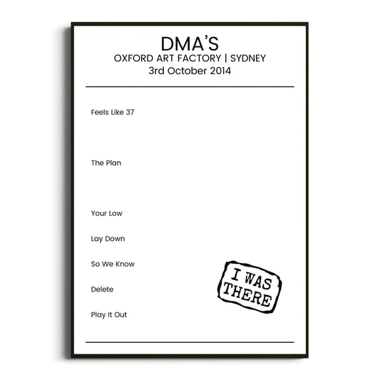 DMA’s Sydney 03 October 2014 Setlist Poster