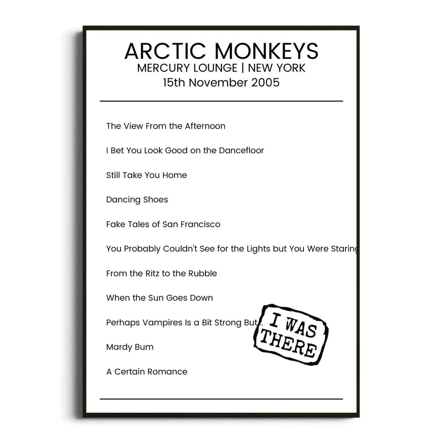 Arctic Monkeys New York 15 November 2005 Setlist Poster