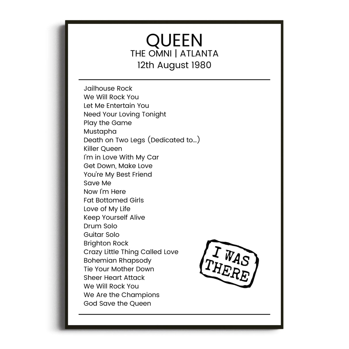 Queen Atlanta 12 August 1980 Setlist Poster