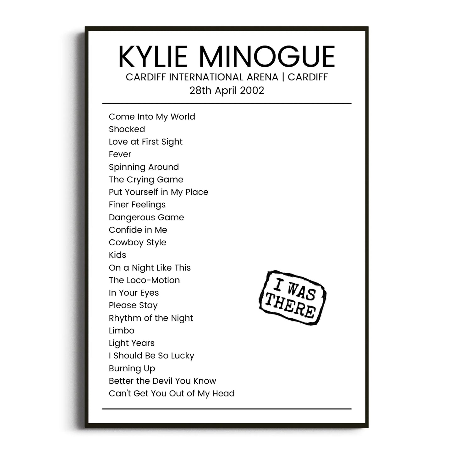 Kylie Minogue Cardiff 28 April 2002 Setlist Poster