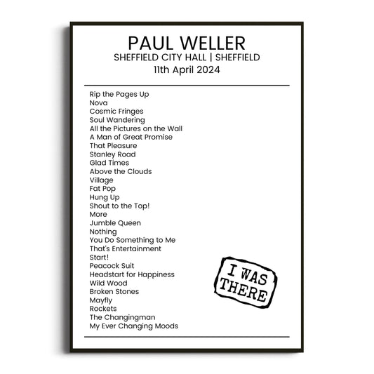 Paul Weller Sheffield 11 April 2024 Setlist Poster