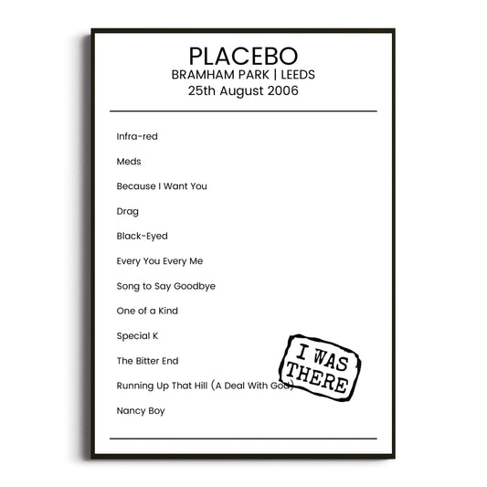 Placebo Leeds 25 August 2006 Setlist Poster