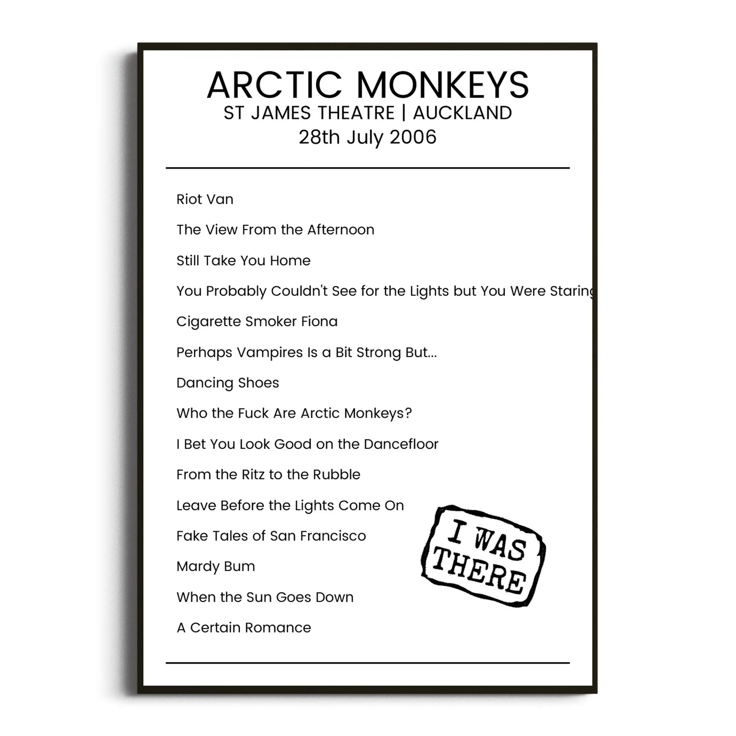 Arctic Monkeys Auckland 28 July 2006 Setlist Poster