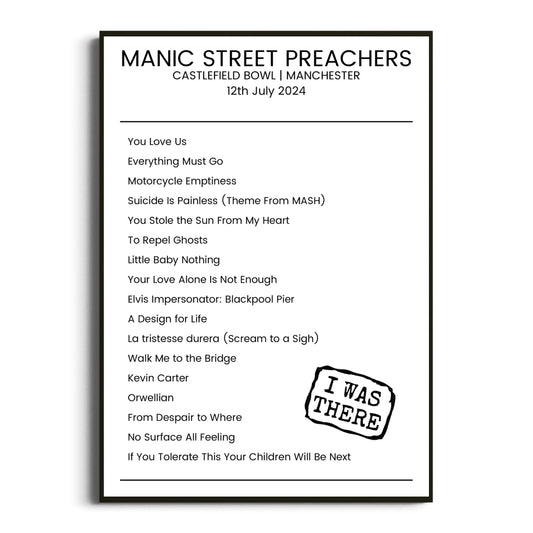 Manic Street Preachers Manchester 12 July 2024 Setlist Poster