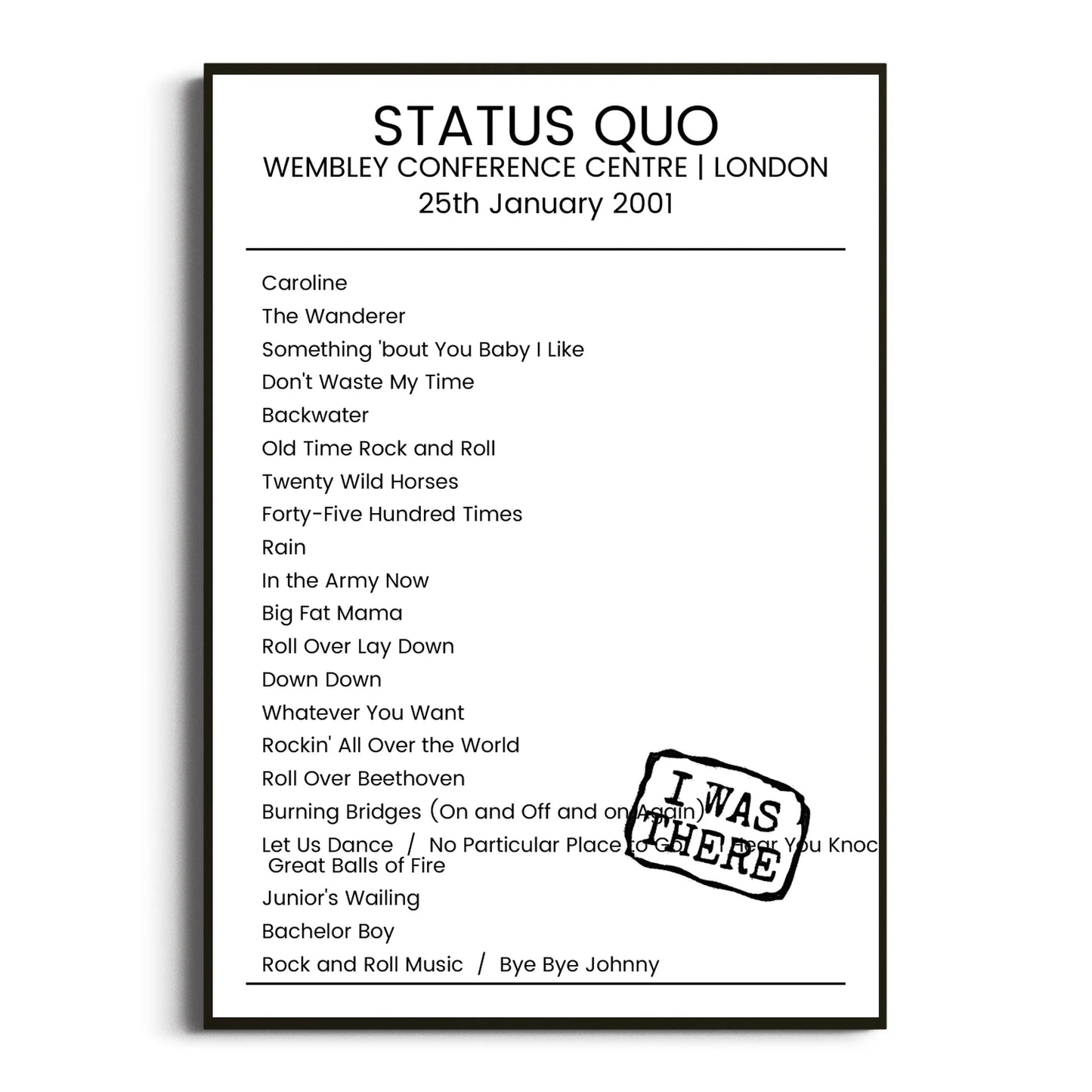 Status Quo London 25 January 2001 Setlist Poster