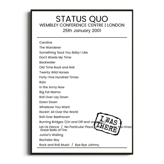 Status Quo London 25 January 2001 Setlist Poster