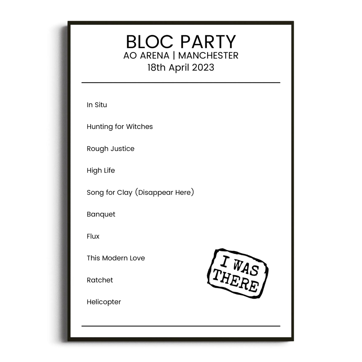 Bloc Party Manchester 18 April 2023 Setlist Poster