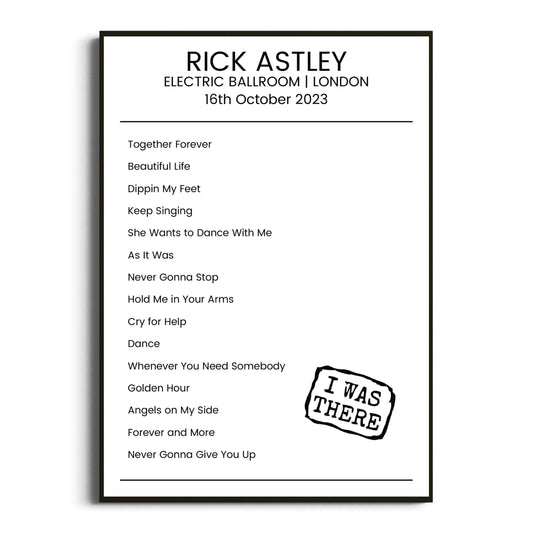 Rick Astley London 16 October 2023 Setlist Poster