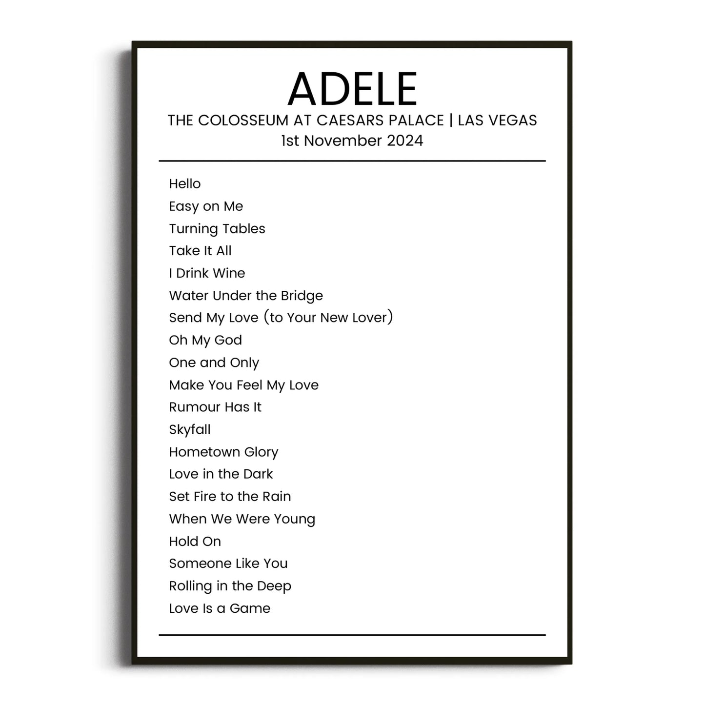 Adele Las Vegas 01 November 2024 Setlist Poster