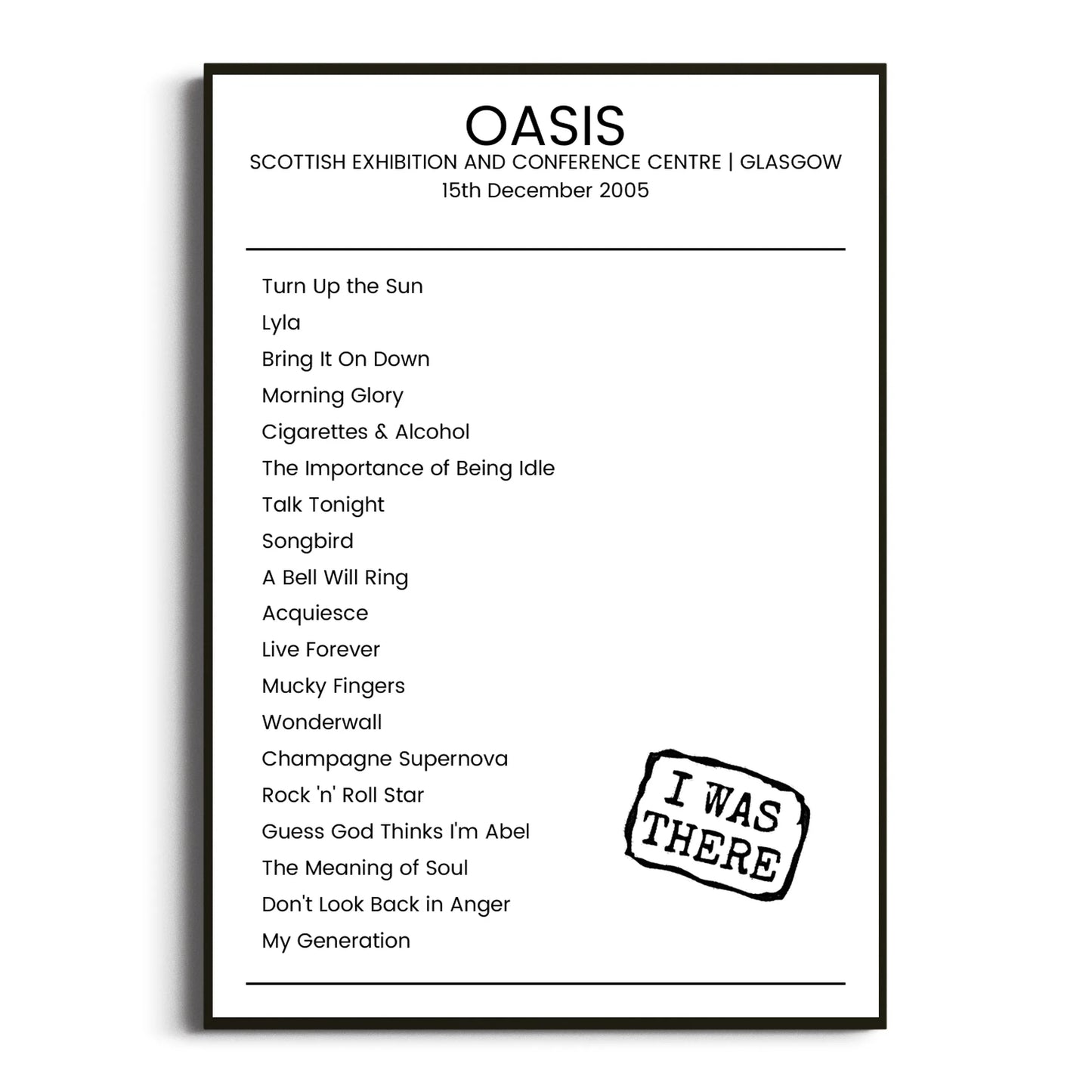 Oasis Glasgow 15 December 2005 Setlist Poster