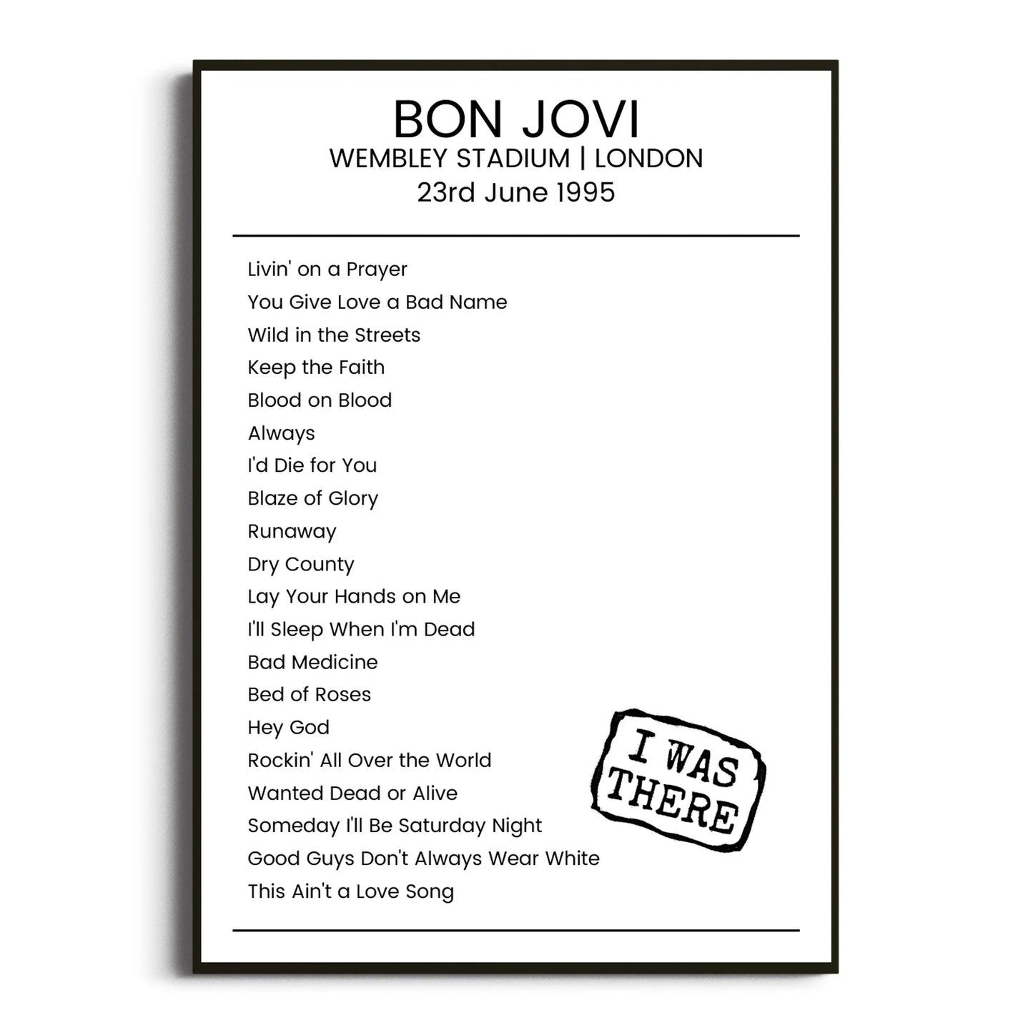 Bon Jovi London 23 June 1995 Setlist Poster