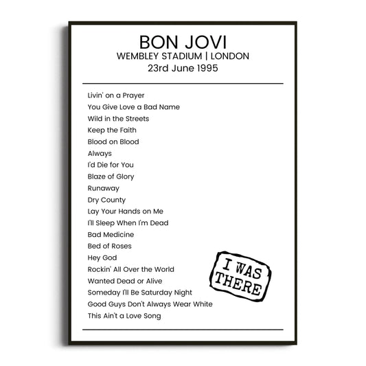 Bon Jovi London 23 June 1995 Setlist Poster