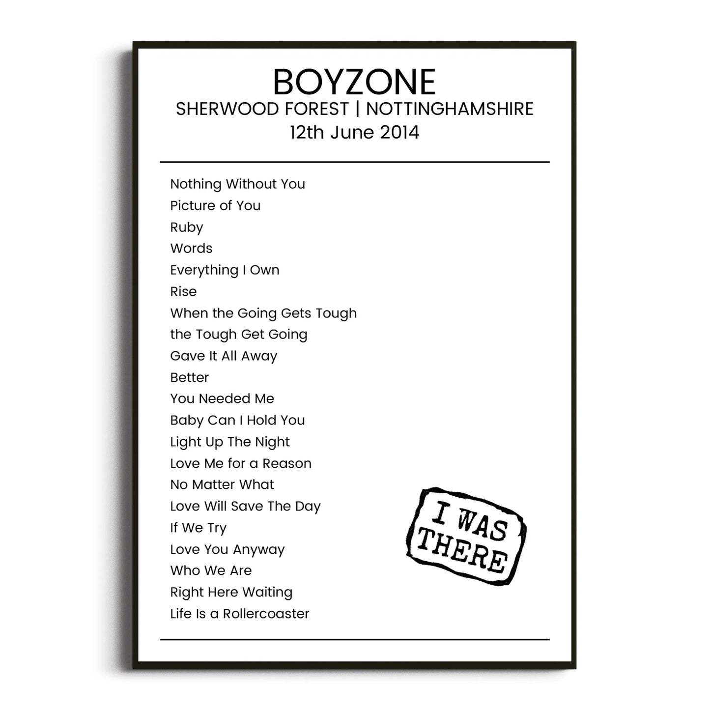 Boyzone Nottinghamshire 12 June 2014 Setlist Poster