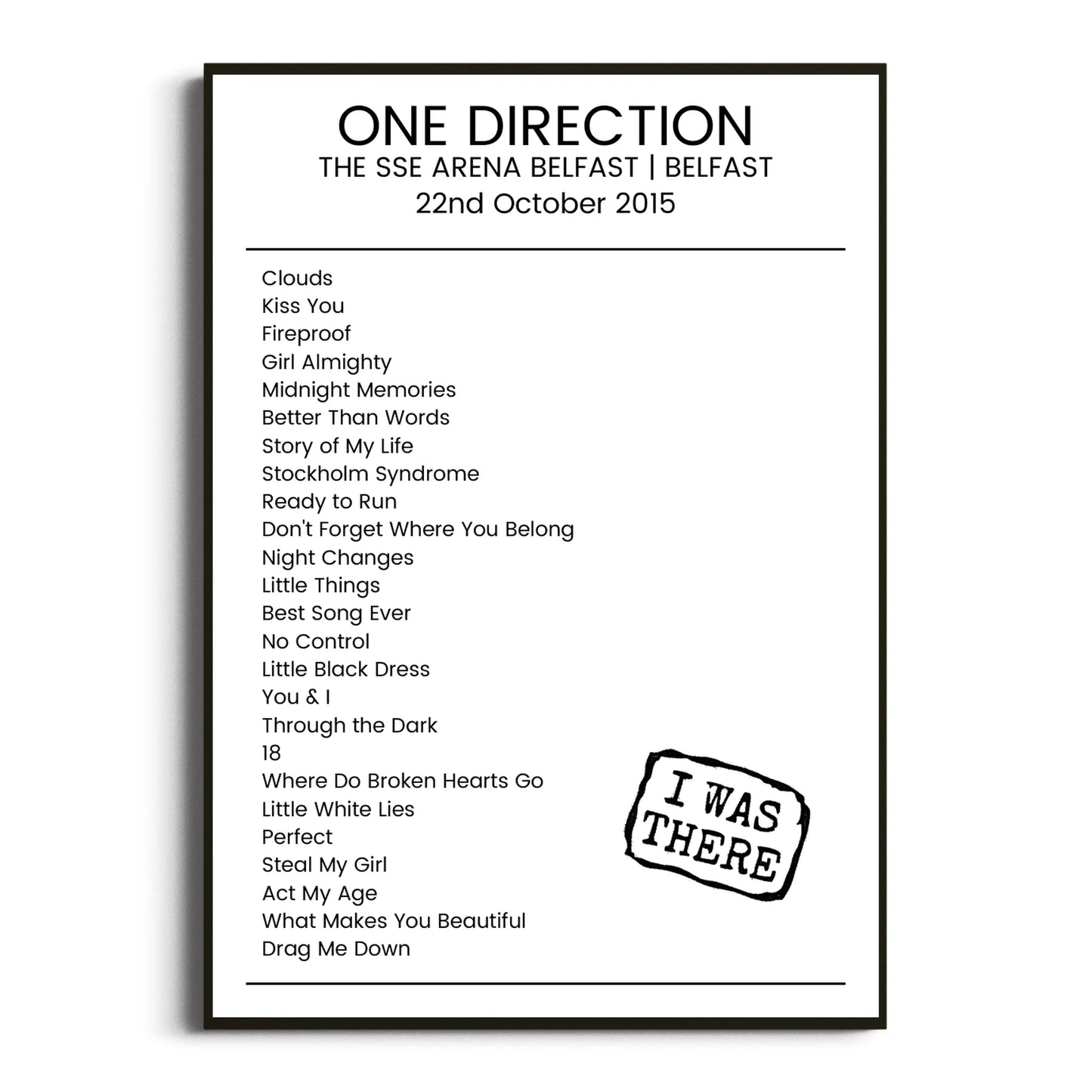 One Direction Belfast 22 October 2015 Setlist Poster