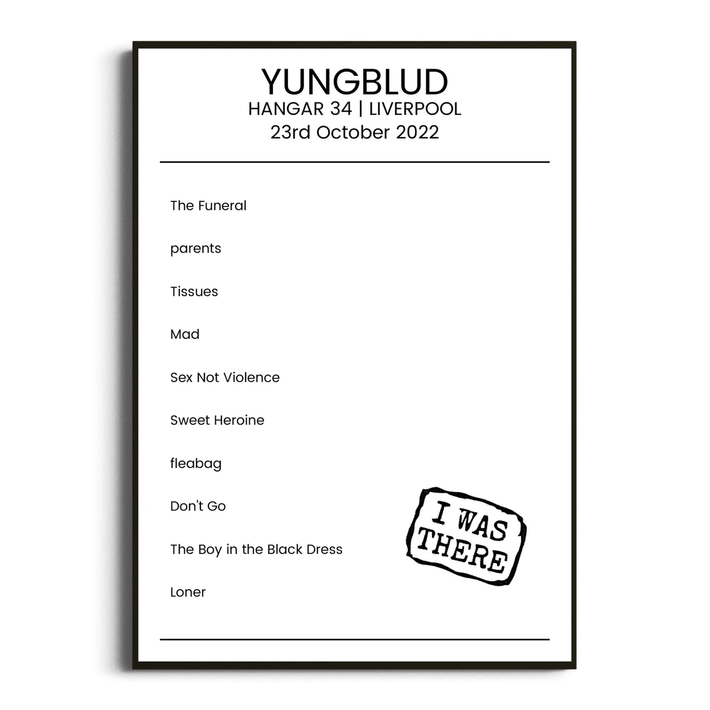 YUNGBLUD Liverpool 23 October 2022 Setlist Poster