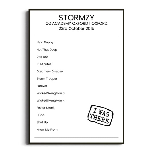 Stormzy Oxford 23 October 2015 Setlist Poster