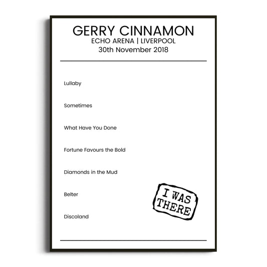 Gerry Cinnamon Liverpool 30 November 2018 Setlist Poster