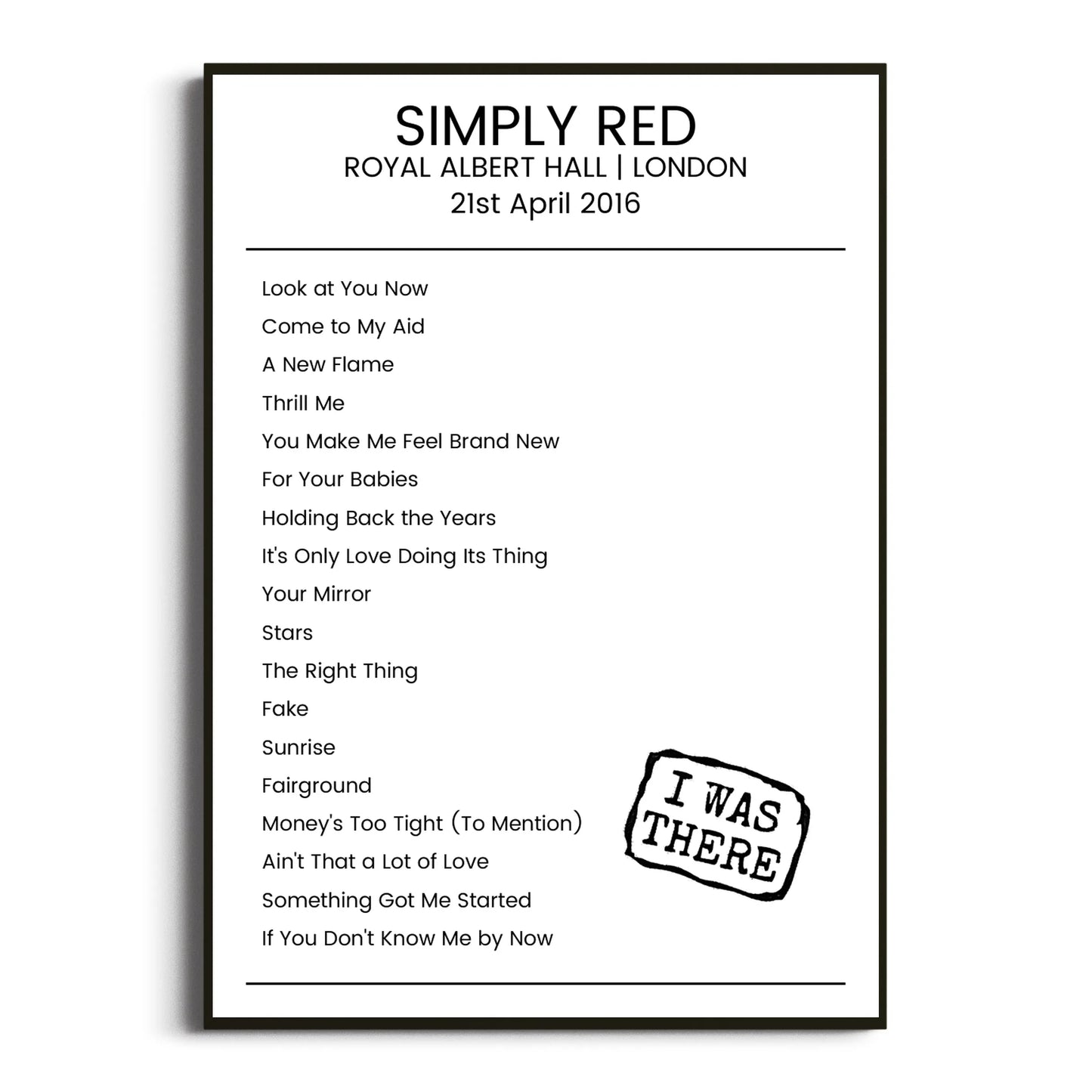 Simply Red London 21 April 2016 Setlist Poster