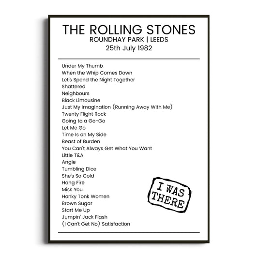 The Rolling Stones Leeds 25 July 1982 Setlist Poster