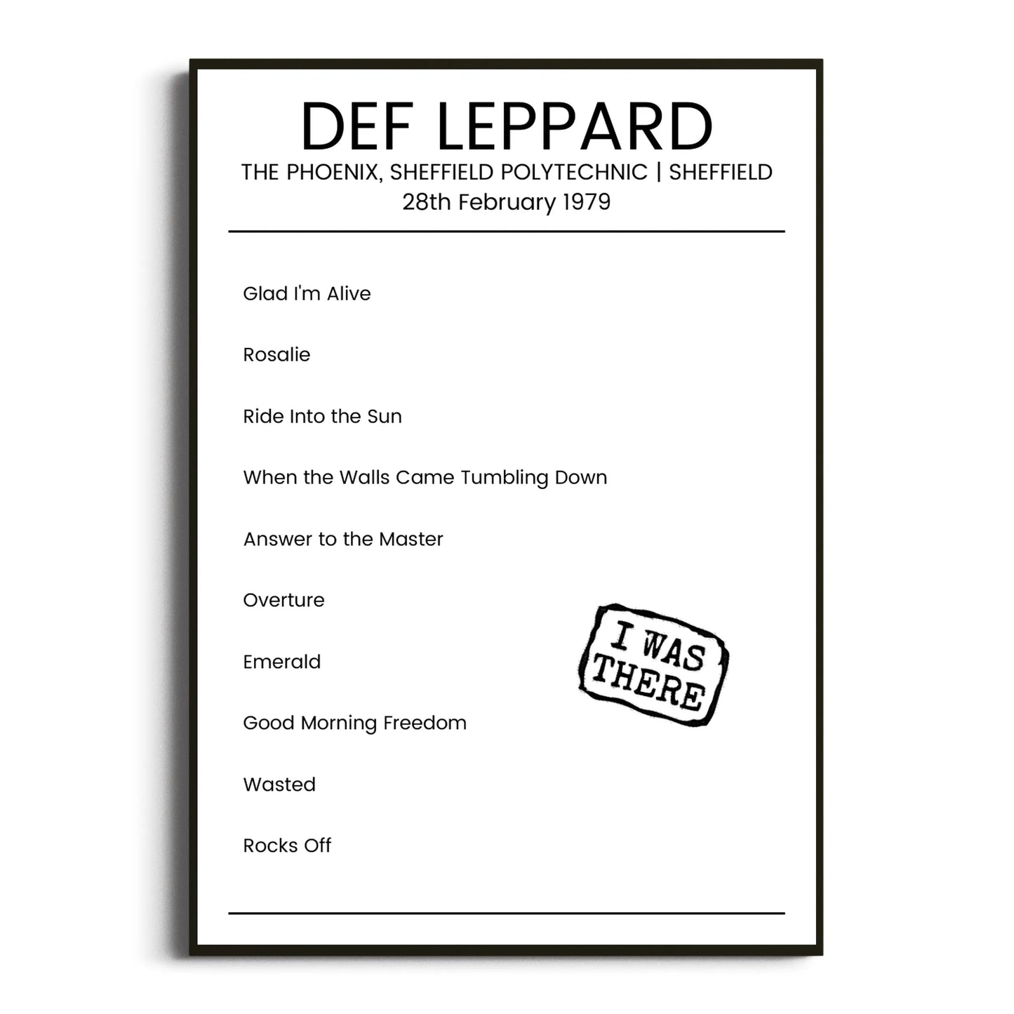 Def Leppard Sheffield 28 February 1979 Setlist Poster