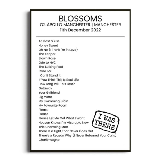 Blossoms Manchester 11 December 2022 Setlist Poster