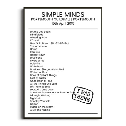 Simple Minds Portsmouth 15 April 2015 Setlist Poster