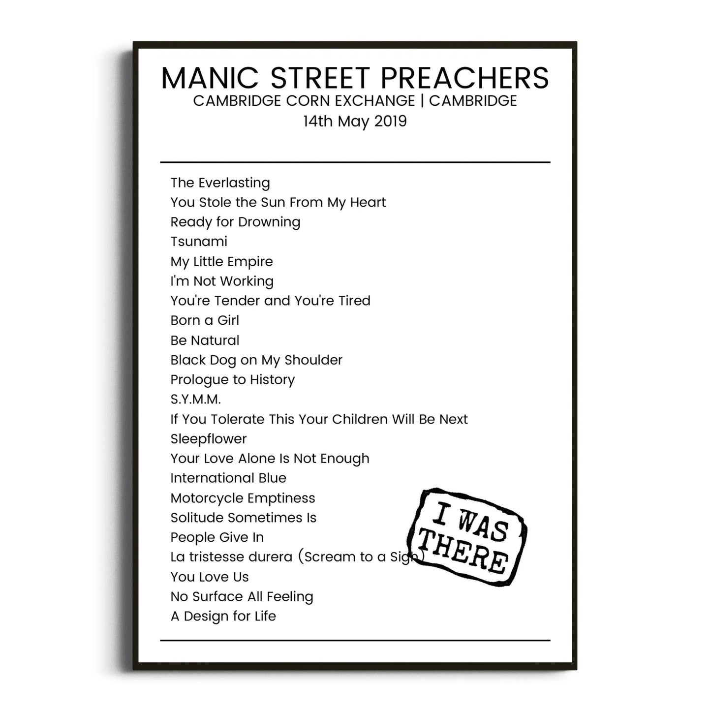 Manic Street Preachers Cambridge 14 May 2019 Setlist Poster