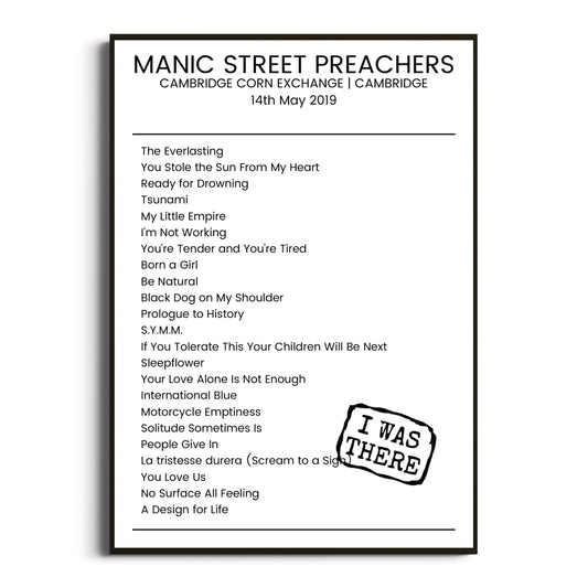 Manic Street Preachers Cambridge 14 May 2019 Setlist Poster