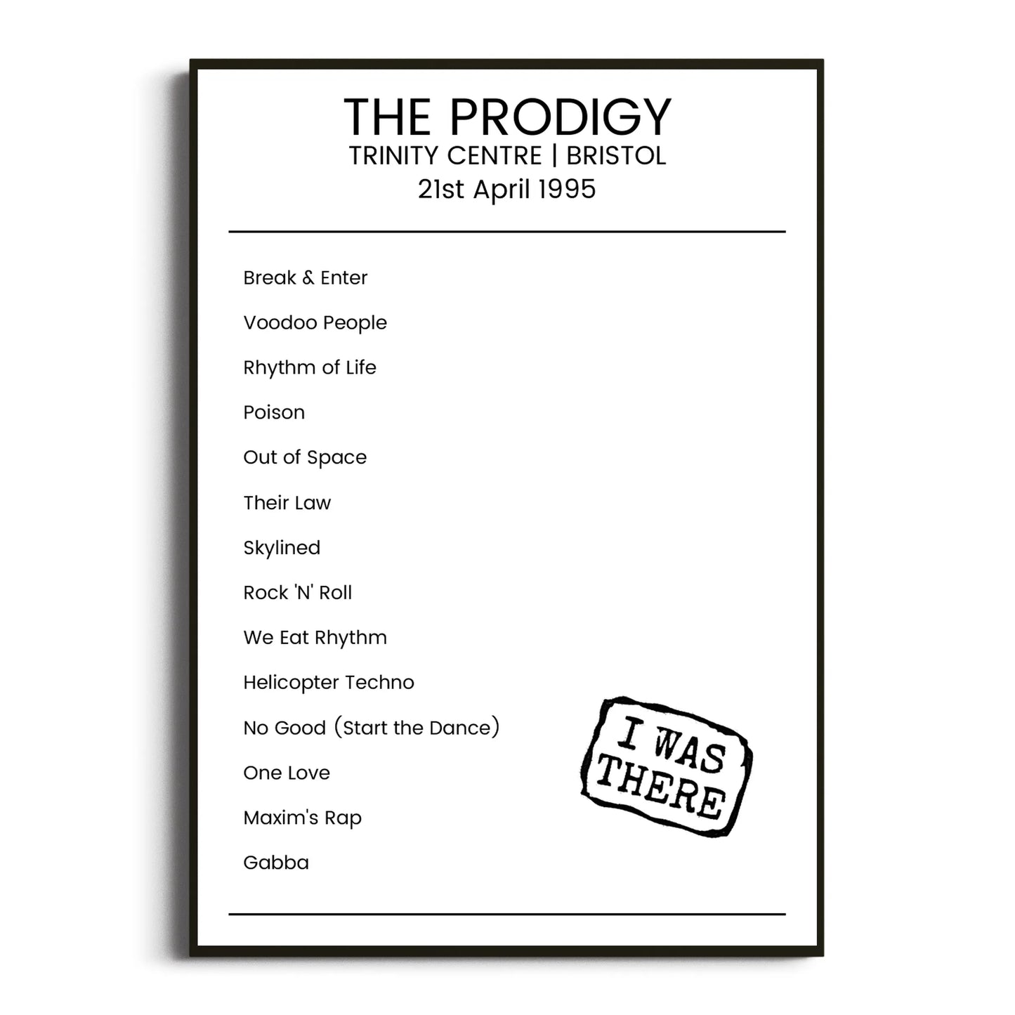 The Prodigy Bristol 21 April 1995 Setlist Poster