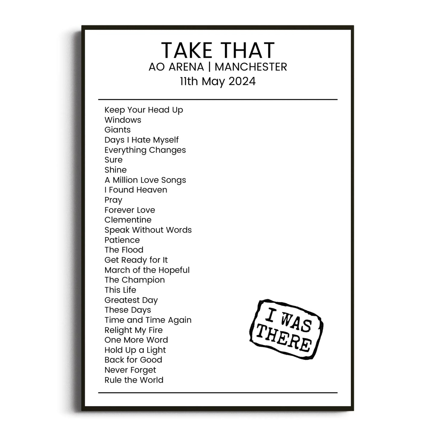 Take That Manchester 11 May 2024 Setlist Poster