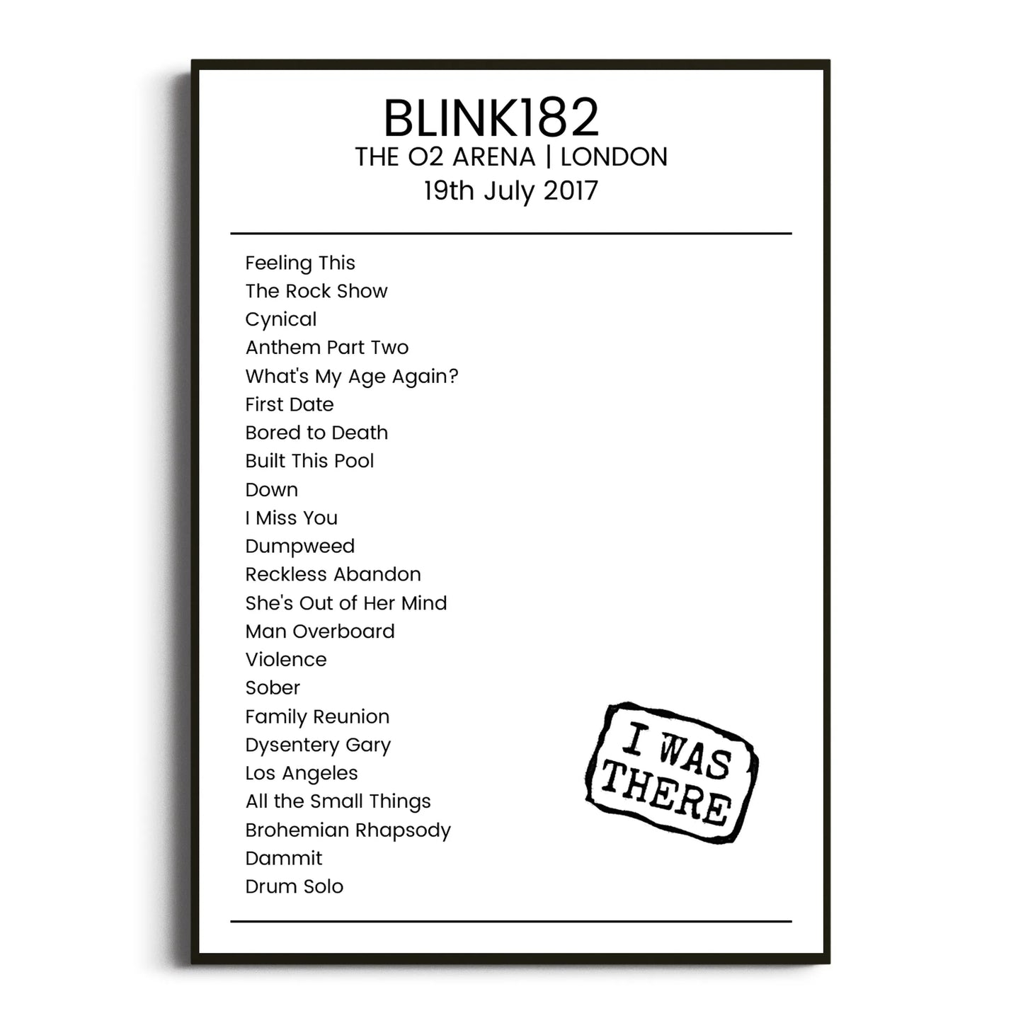 blink‐182 London 19 July 2017 Setlist Poster