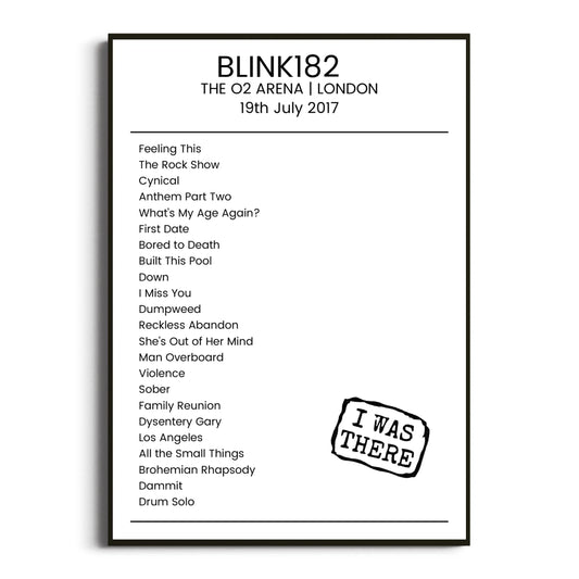 blink‐182 London 19 July 2017 Setlist Poster