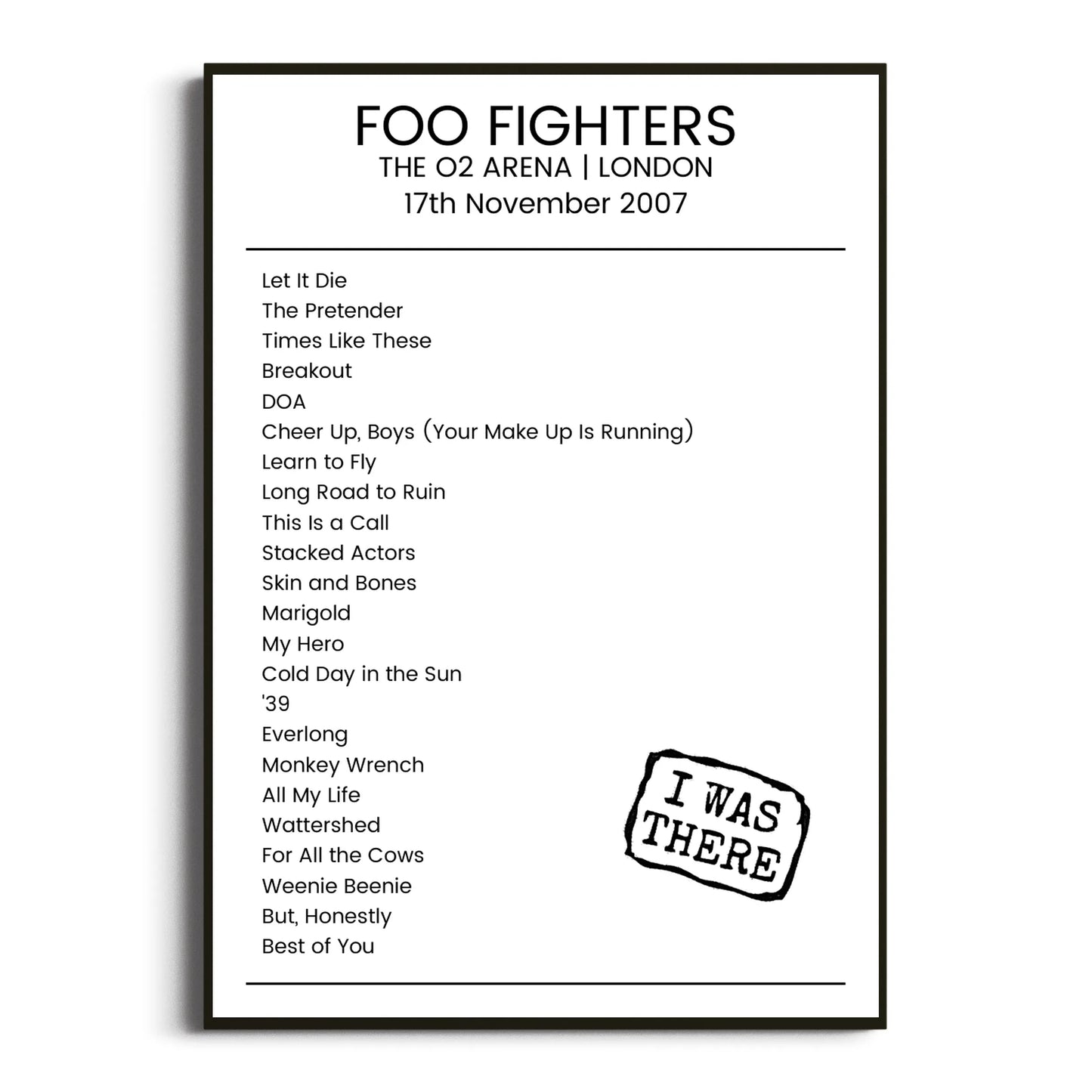 Foo Fighters London 17 November 2007 Setlist Poster