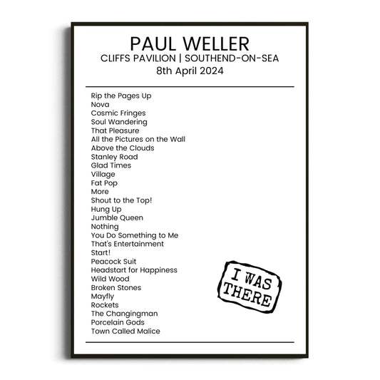 Paul Weller Southend-on-Sea 08 April 2024 Setlist Poster