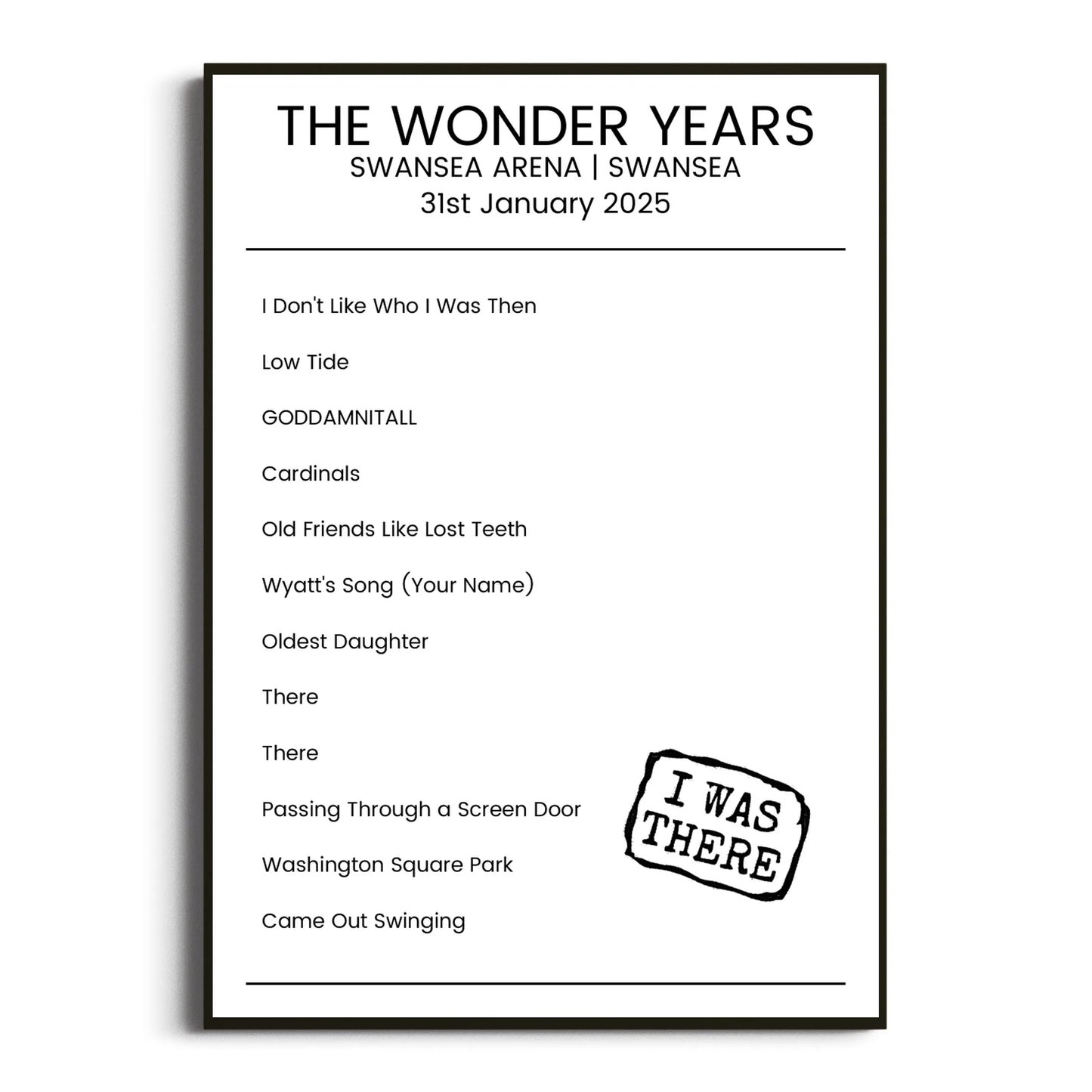 The Wonder Years Swansea 31 January 2025 Setlist Poster