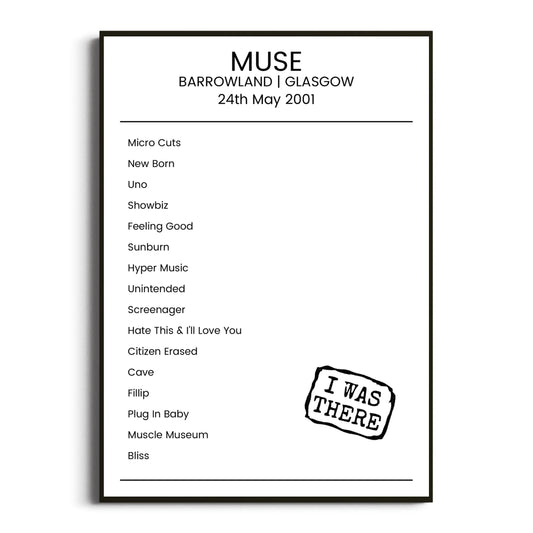 Muse Glasgow 24 May 2001 Setlist Poster