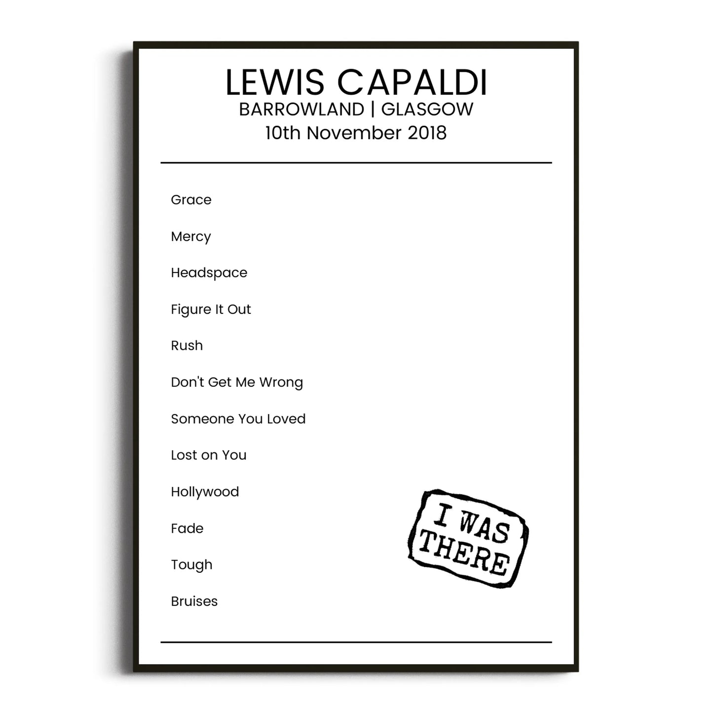 Lewis Capaldi Glasgow 10 November 2018 Setlist Poster