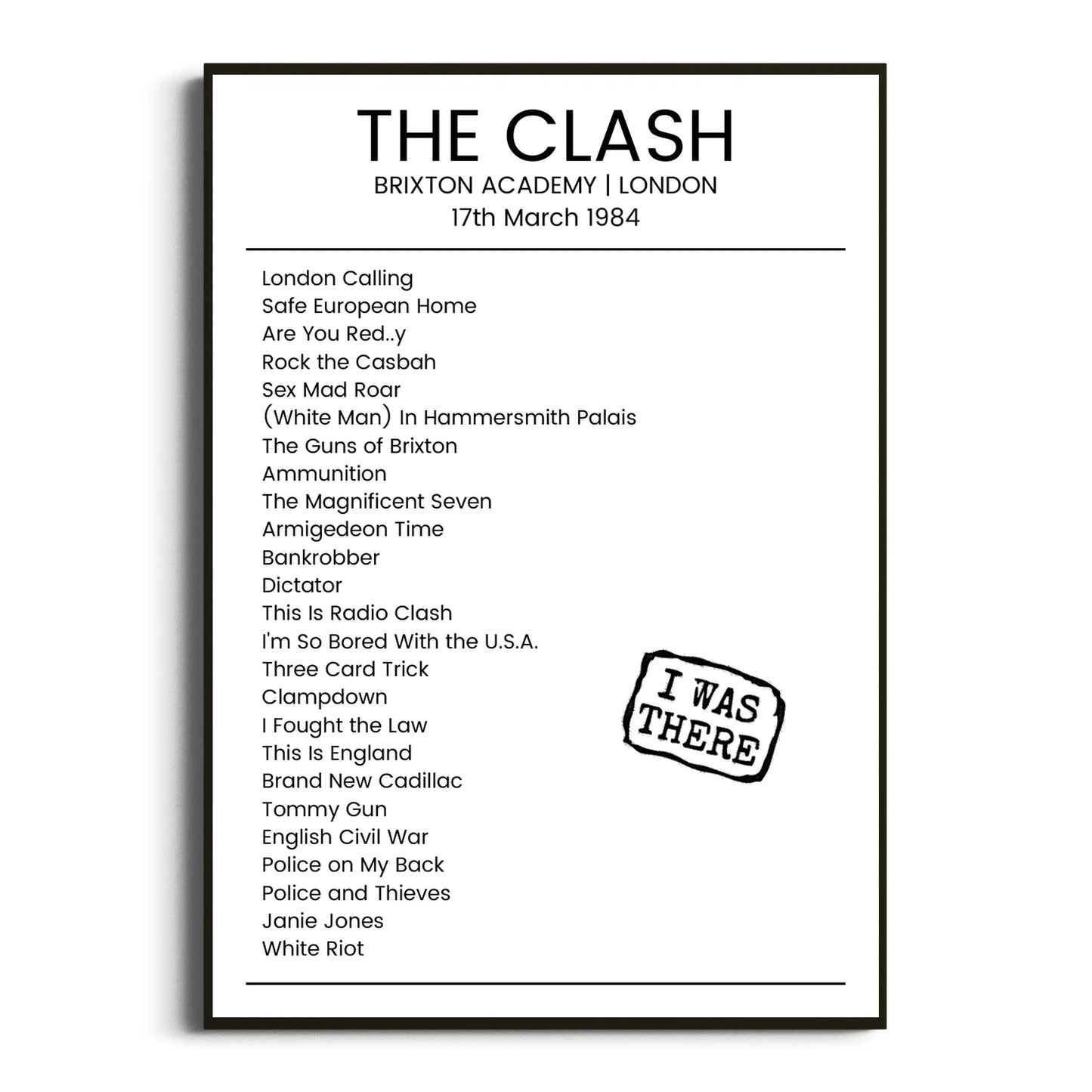 The Clash London 17 March 1984 Setlist Poster