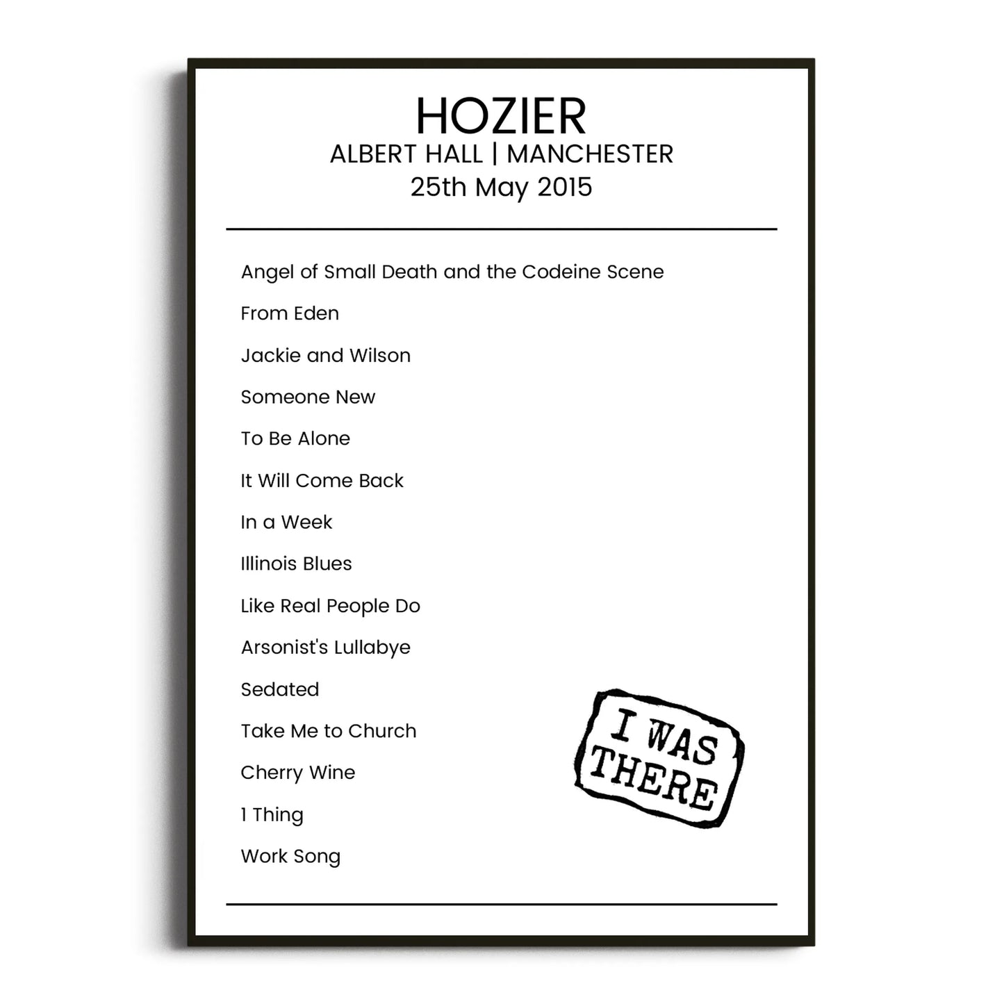 Hozier Manchester 25 May 2015 Setlist Poster