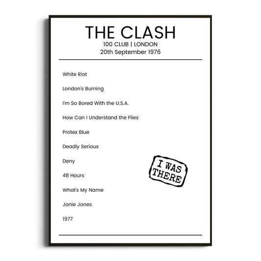 The Clash London 20 September 1976 Setlist Poster