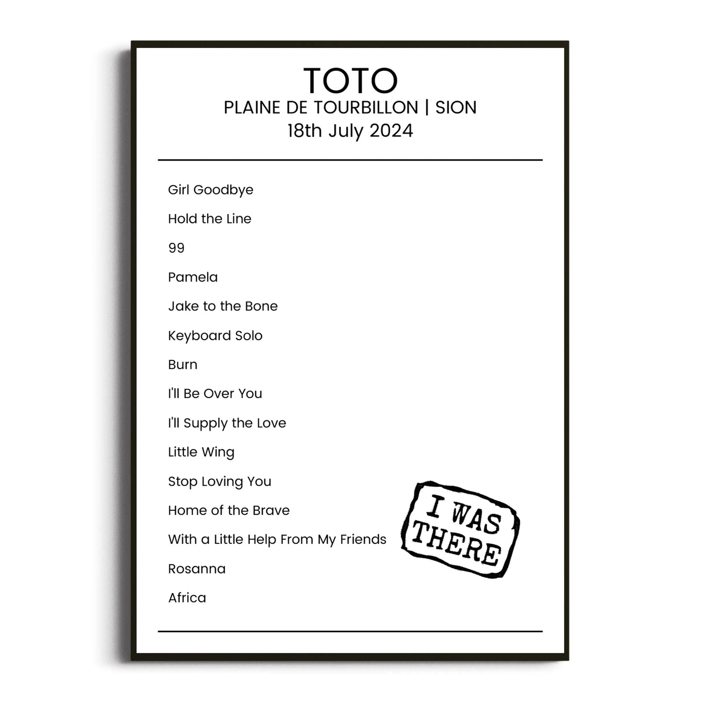 Toto Sion 18 July 2024 Setlist Poster