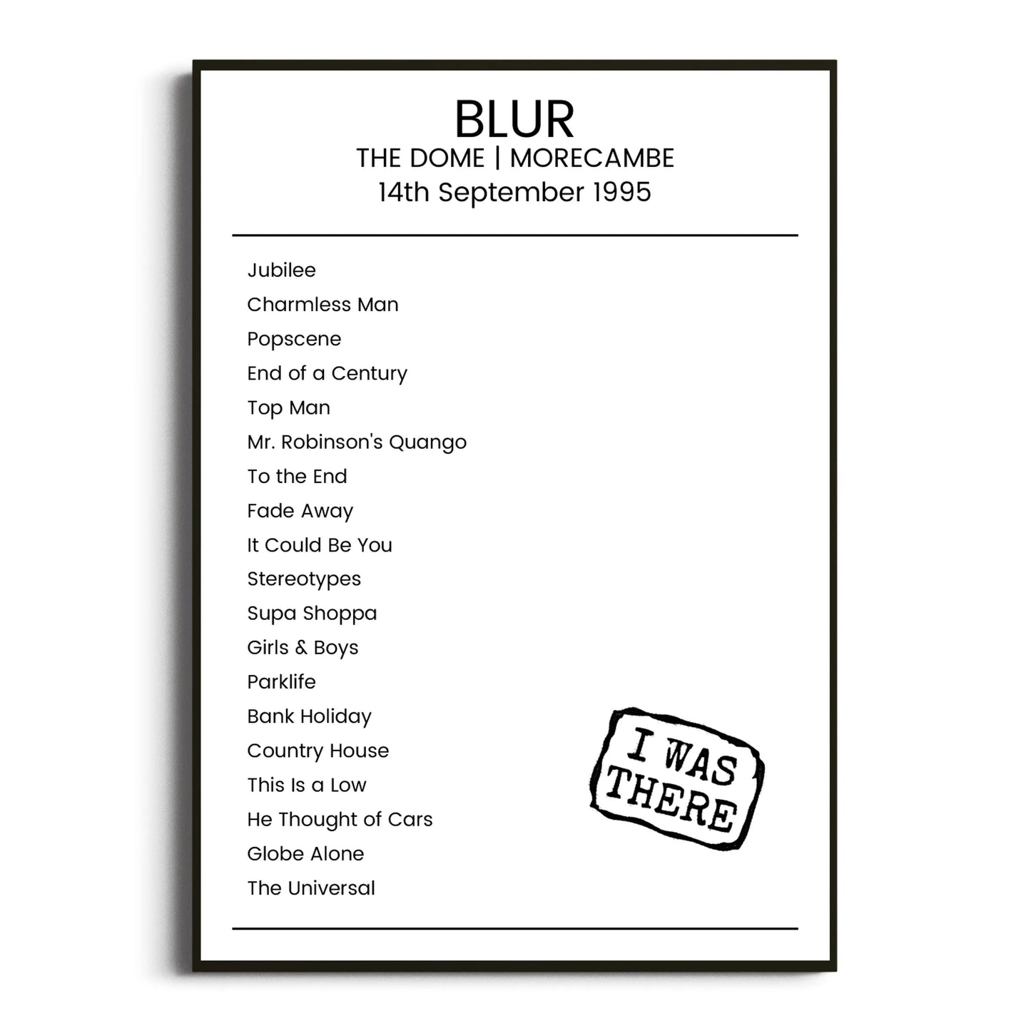 Blur Morecambe 14 September 1995 Setlist Poster