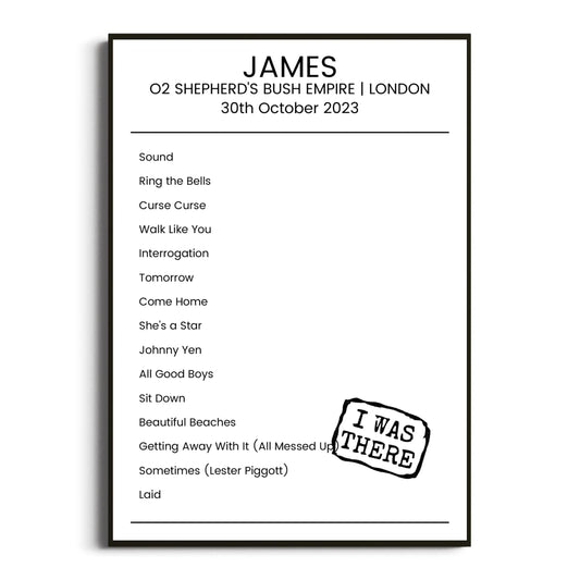 James London 30 October 2023 Setlist Poster