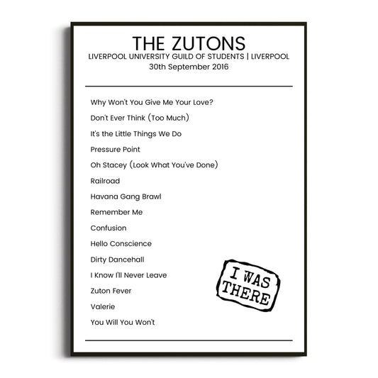 The Zutons Liverpool 30 September 2016 Setlist Poster