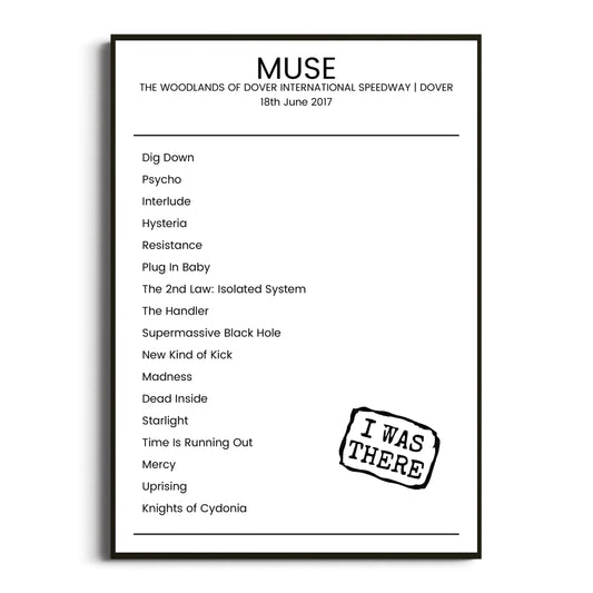 Muse Dover 18 June 2017 Setlist Poster